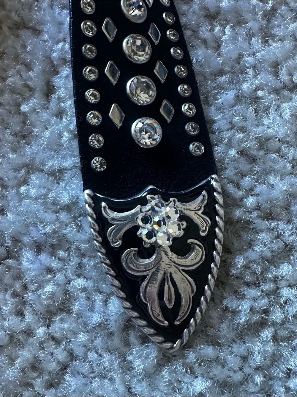 Vtg Nocona Belt Womens Black Suede Silver Rhinestones Concho Western Bling XL - Picture 5 of 7